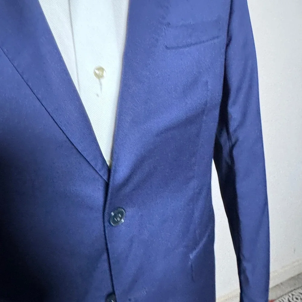 Calvin Klein Suit Mens 40S 32W Blue Solid Slim Fit Two Button Notch Lapel
